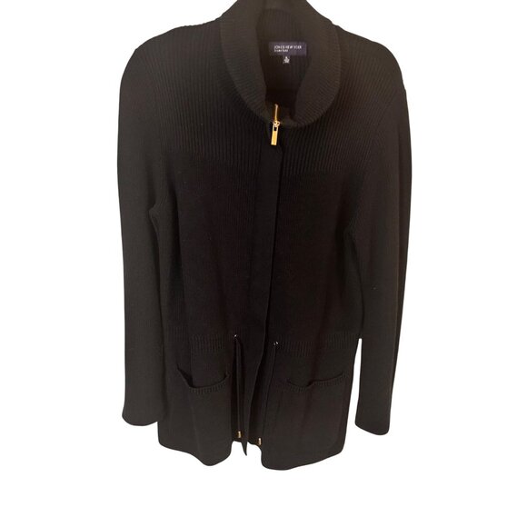 Jones New York XL Black Open Front Cardigan With Ribbed Design & Pockets - Picture 8 of 10